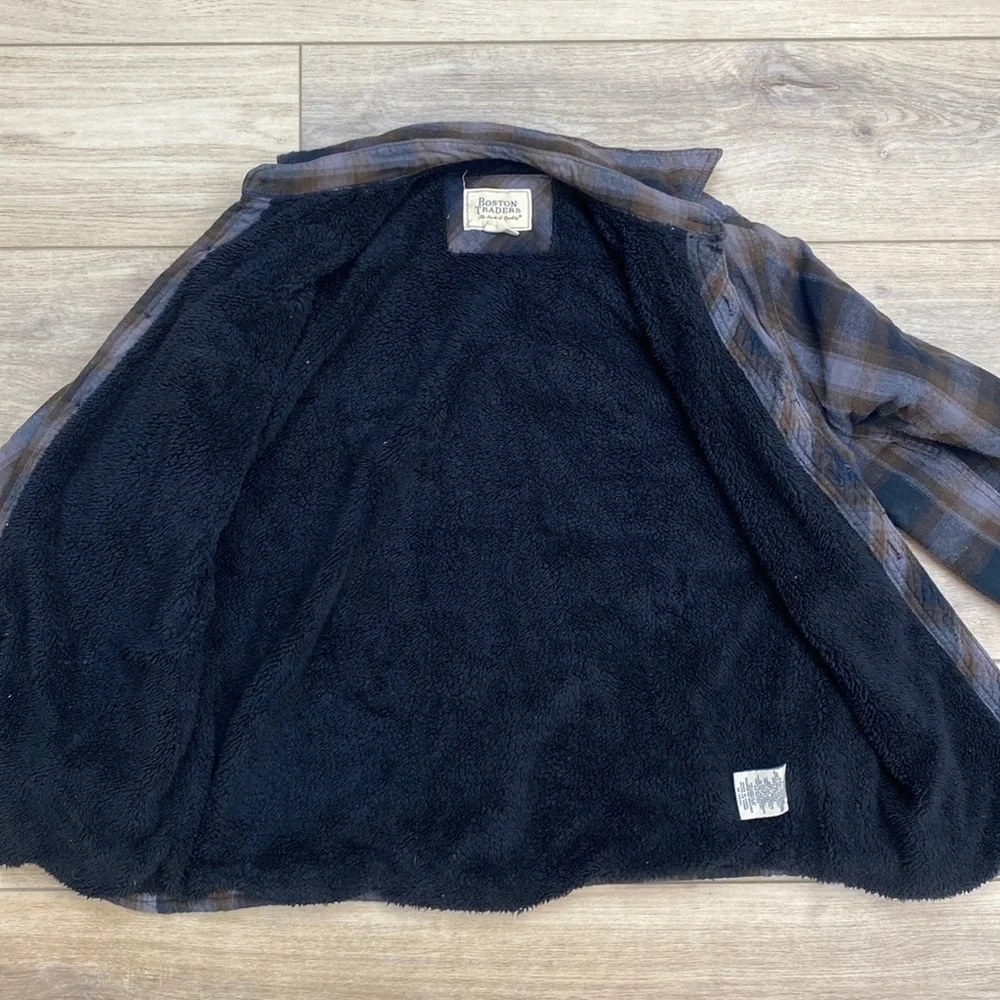 Boston‎ Traders Sherpa Plaid Flannel Shacket Shirt Jacket Grunge Casual Lined